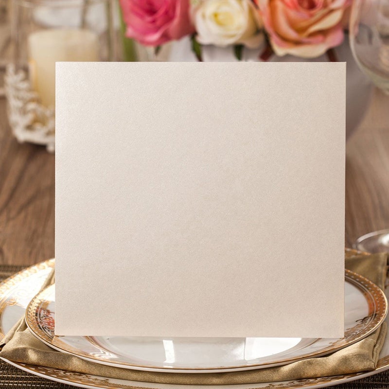 Hosmsua 50PCS Ivory Laser Cut Wedding Invitation Cards with Envelopes 6.3 x 6.3 Inch Hollow Rose Invitations for Wedding Bridal Shower Invite (Ivory, Blank) - Image 5